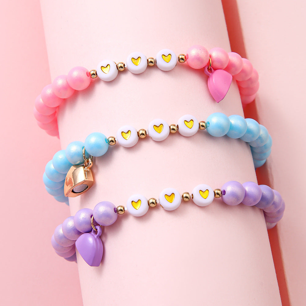 3pcs Beaded Magnetic Heart Bracelet Set – BFF Friendship Jewelry