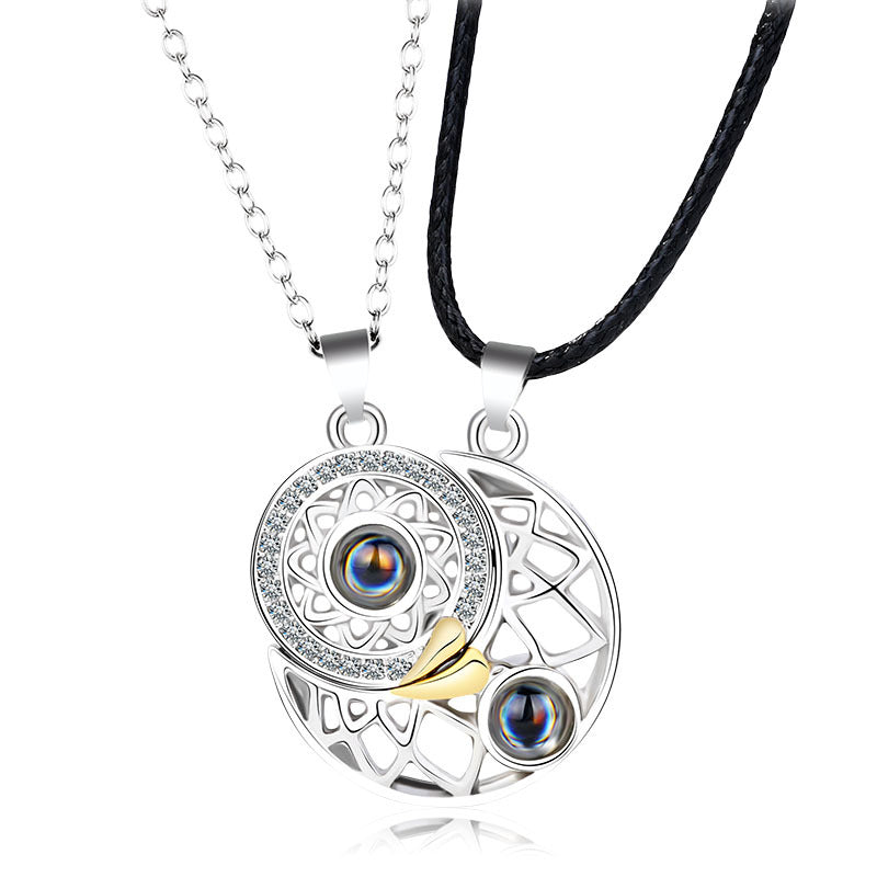 2Pcs Sun & Moon Couple Pendant BFF Magnetic Projection Necklace Romantic Jewelry