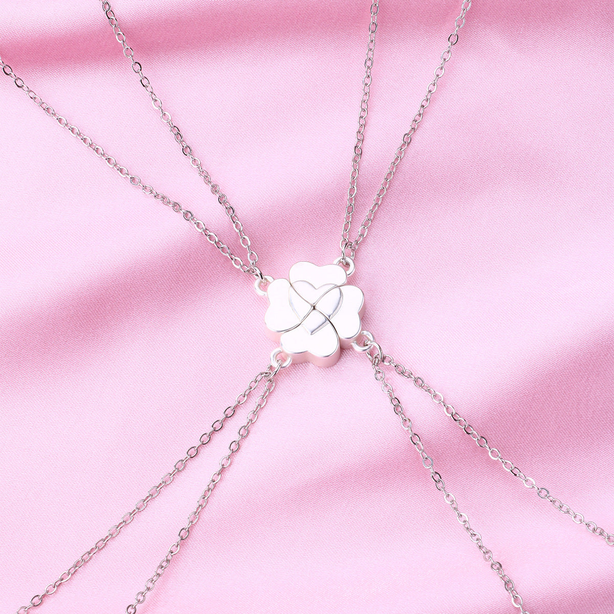 4pcs Four-Leaf Clover Magnetic BBF Friendship Necklace Set Parent-Child or Friends Matching Jewelry, 4-Person Combination