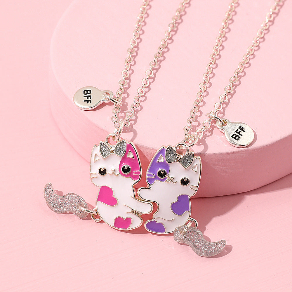 2pcs Cute Cat Best Friend BFF Magnetic Necklace for Girls