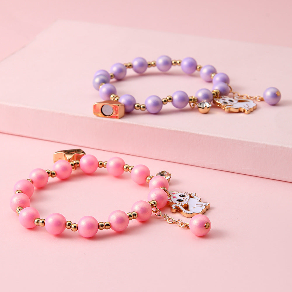 2pcs BFF Magnetic Cat Pendant Bracelet Set – Star-Shaped Connection, Best Friend Jewelry