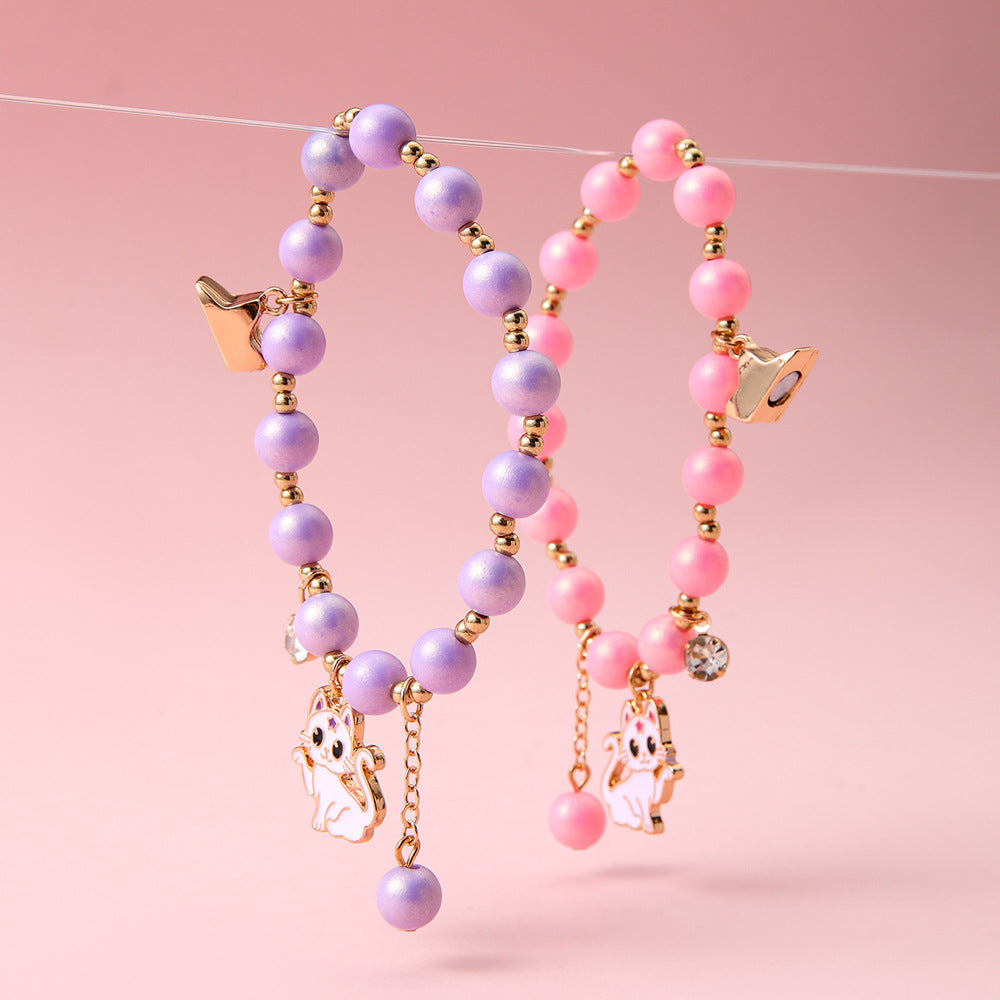 2pcs BFF Magnetic Cat Pendant Bracelet Set – Star-Shaped Connection, Best Friend Jewelry