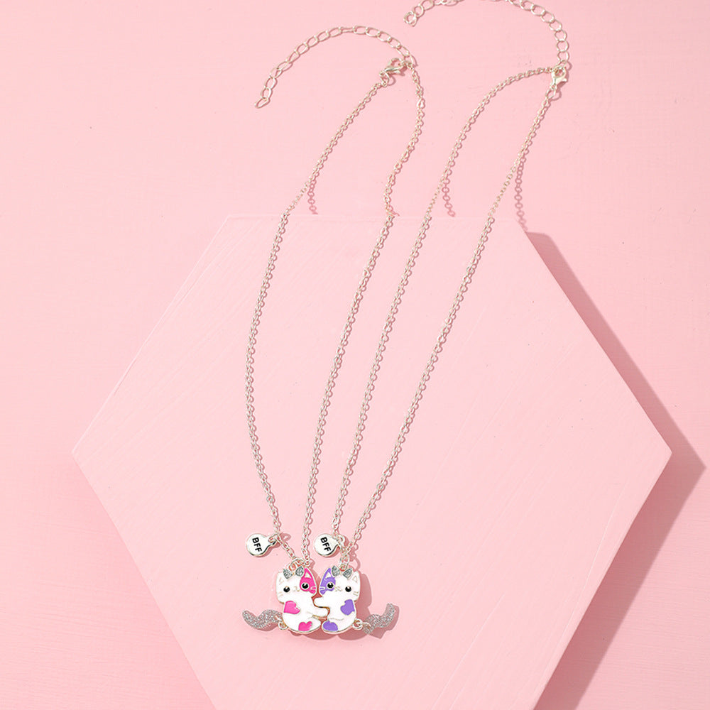 2pcs Cute Cat Best Friend BFF Magnetic Necklace for Girls