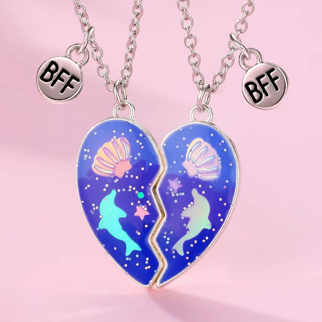 2pcs Kids BFF Magnetic Necklace Set – Heart Dolphin Shell Pendant