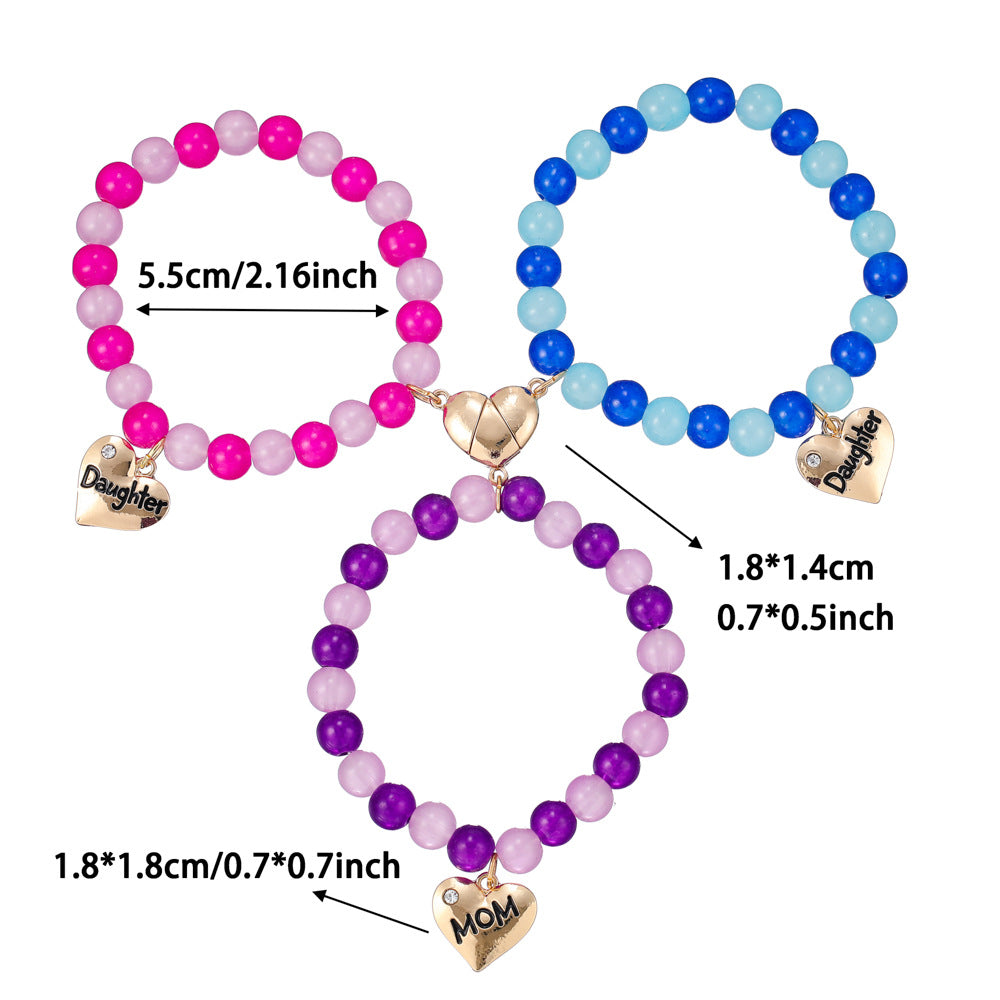3pcs Mom & Daughter Magnetic Heart Bracelet Set – Parent-Child Matching Jewelry