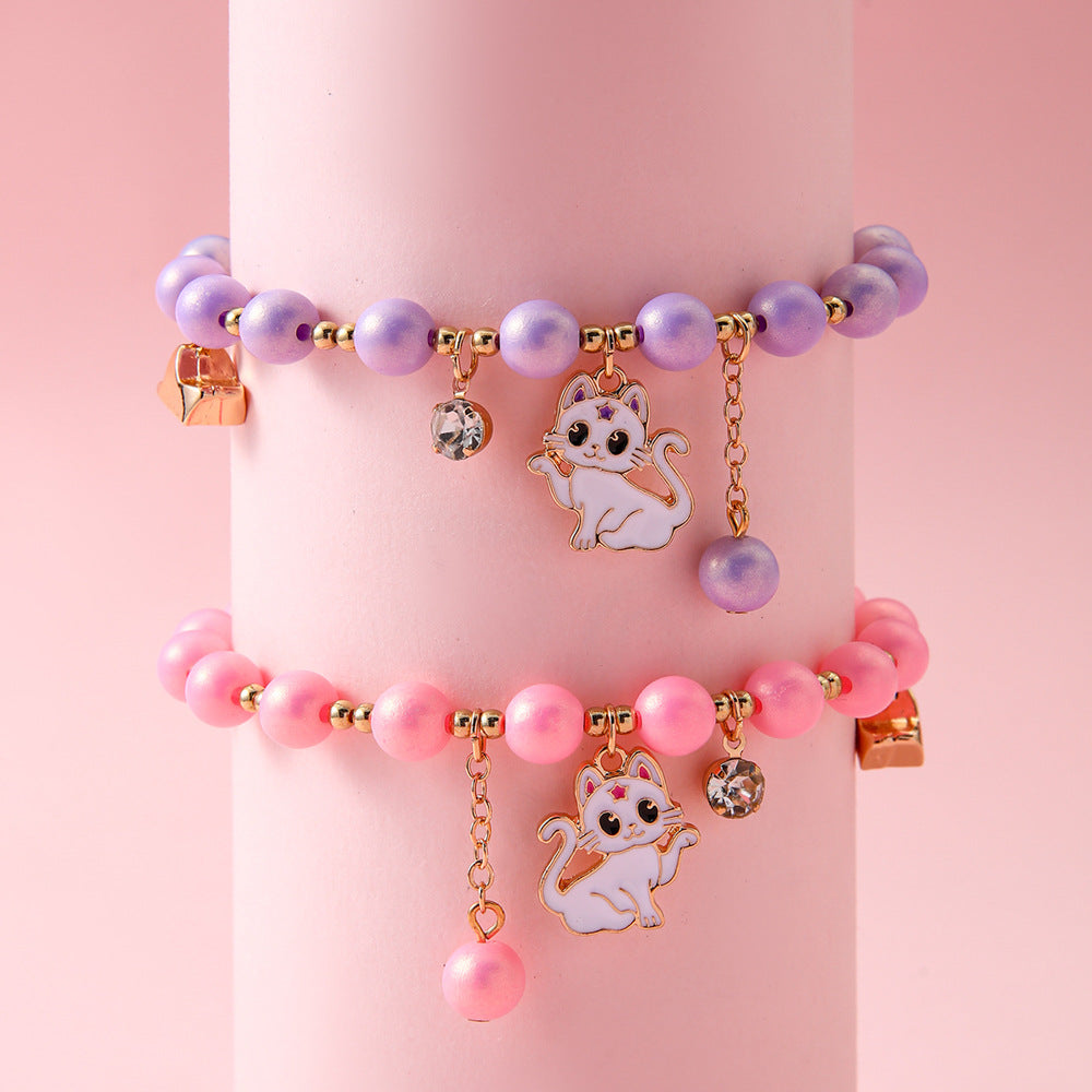 2pcs BFF Magnetic Cat Pendant Bracelet Set – Star-Shaped Connection, Best Friend Jewelry