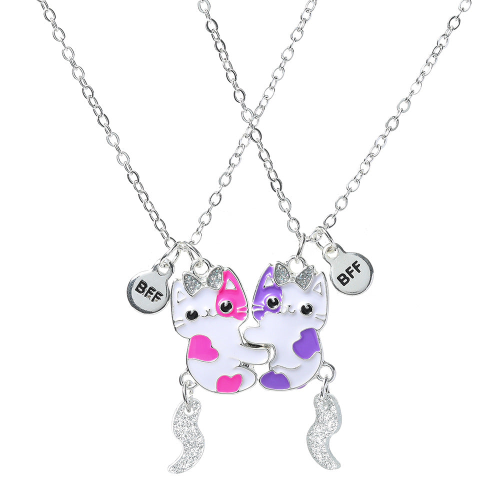 2pcs Cute Cat Best Friend BFF Magnetic Necklace for Girls