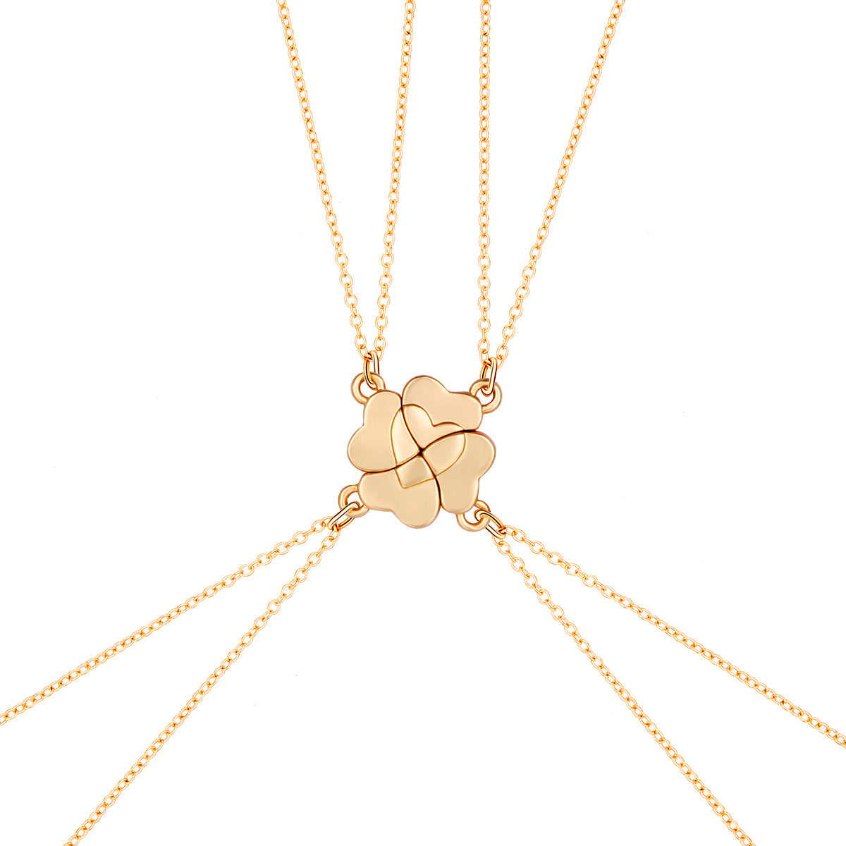 4pcs Four-Leaf Clover Magnetic BBF Friendship Necklace Set Parent-Child or Friends Matching Jewelry, 4-Person Combination