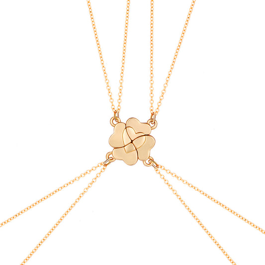 4pcs Four-Leaf Clover Magnetic BBF Friendship Necklace Set Parent-Child or Friends Matching Jewelry, 4-Person Combination