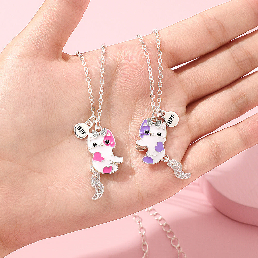 2pcs Cute Cat Best Friend BFF Magnetic Necklace for Girls