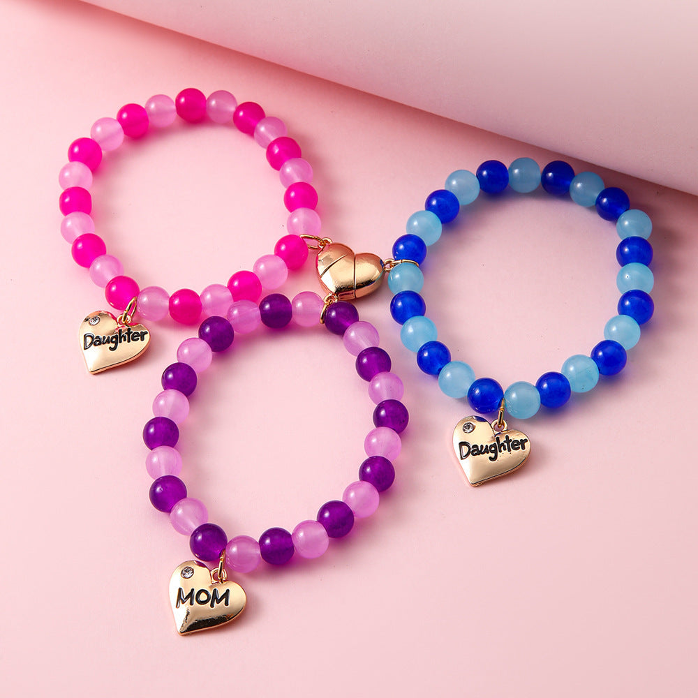 3pcs Mom & Daughter Magnetic Heart Bracelet Set – Parent-Child Matching Jewelry