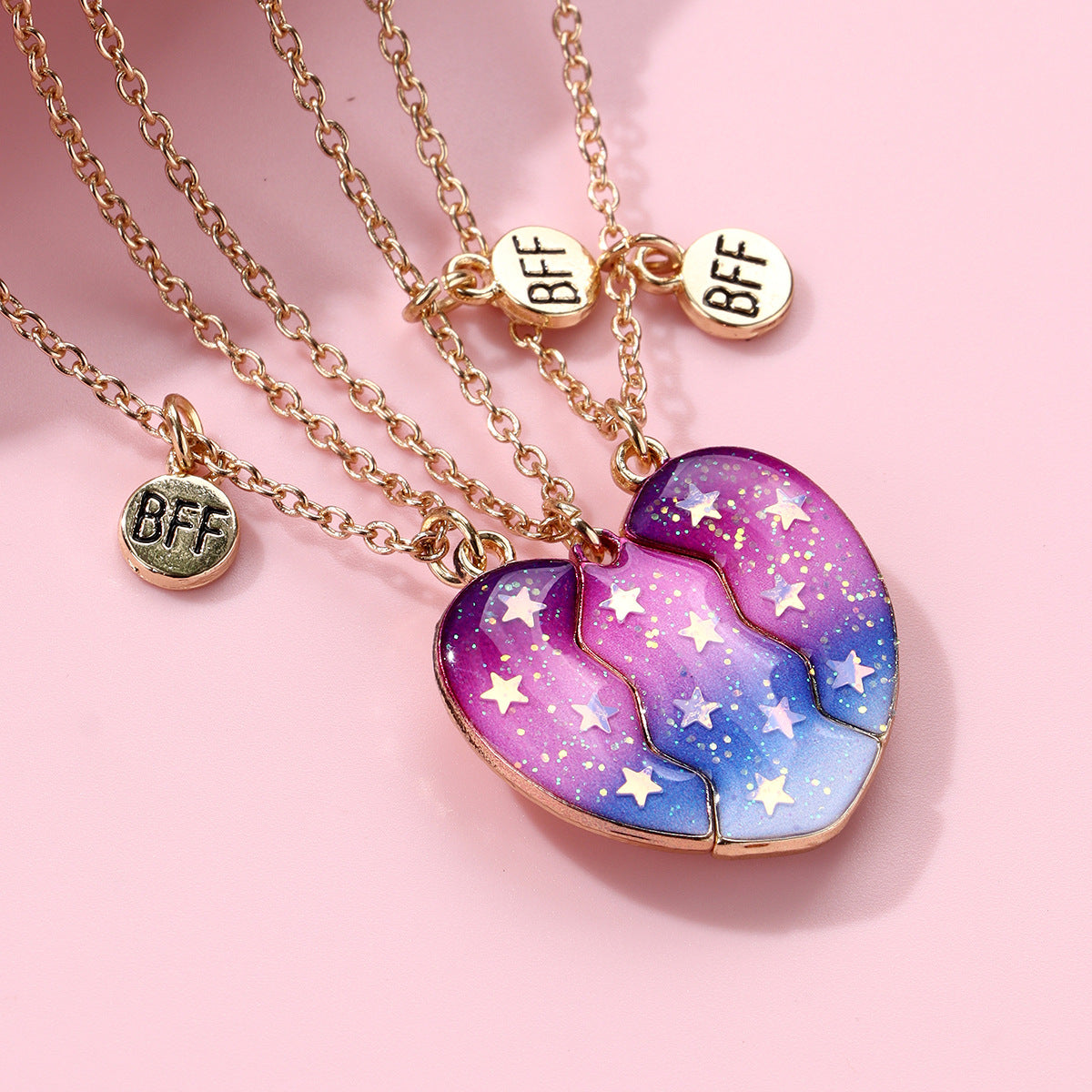 3pcs BFF Magnetic Necklace Set – Colorful Galaxy Pendant, Friendship Jewelry for Three Best Friends