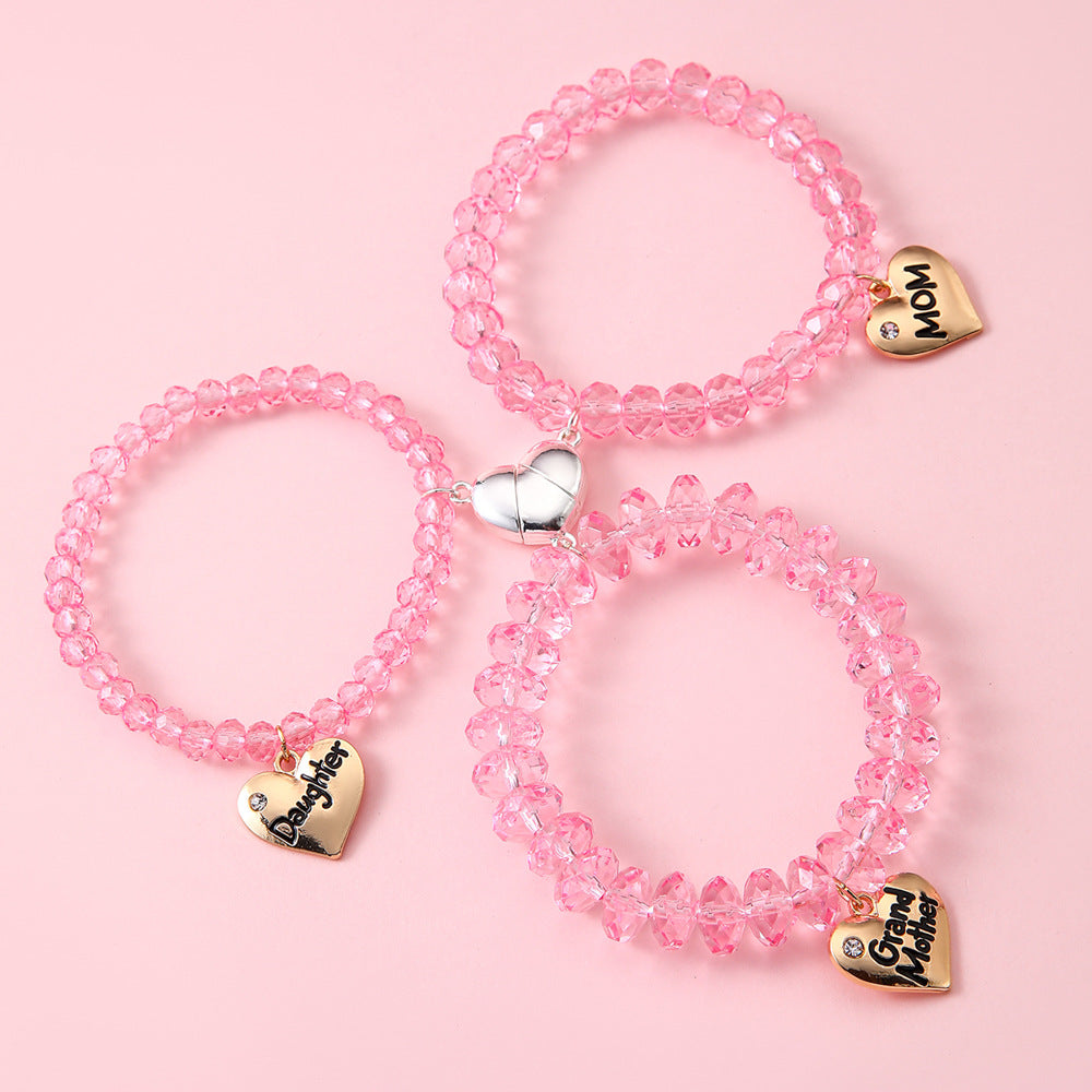 3pcs Mom & Daughter Magnetic Bracelet Set – Matching Parent-Child Jewelry