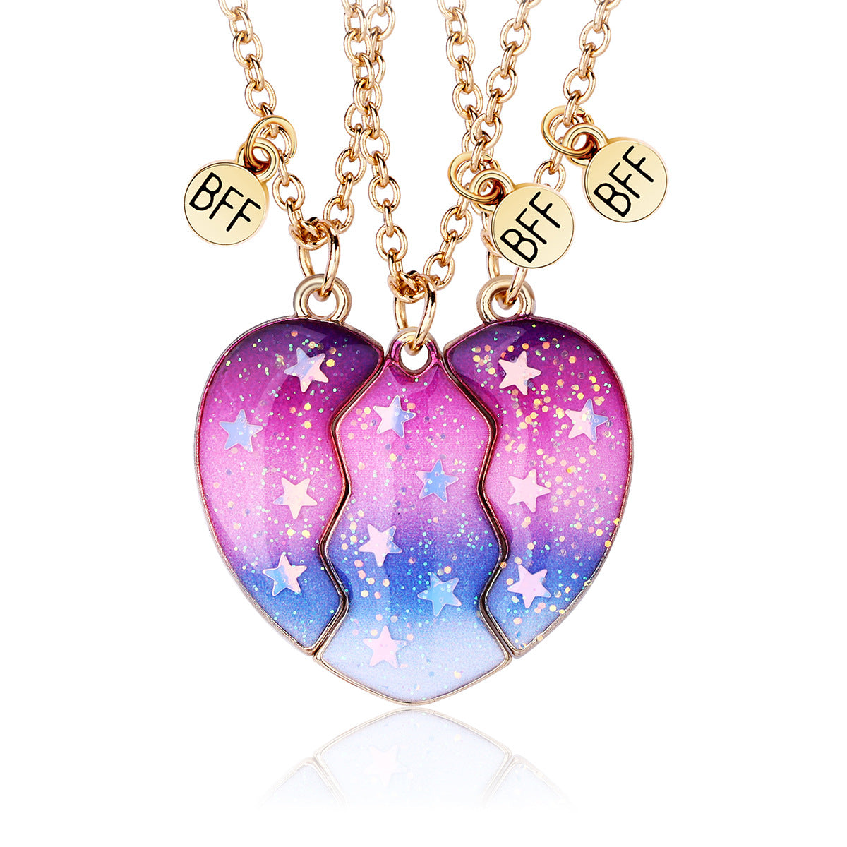 3pcs BFF Magnetic Necklace Set – Colorful Galaxy Pendant, Friendship Jewelry for Three Best Friends