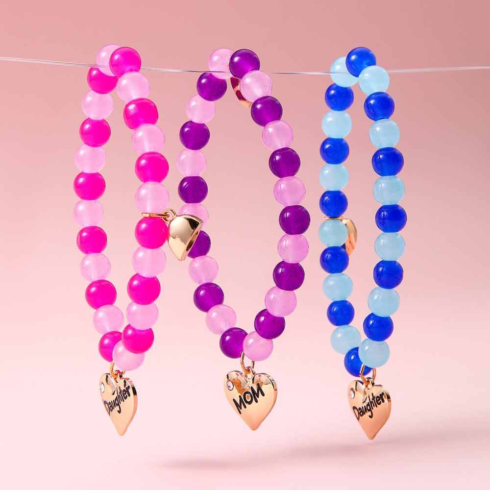 3pcs Mom & Daughter Magnetic Heart Bracelet Set – Parent-Child Matching Jewelry