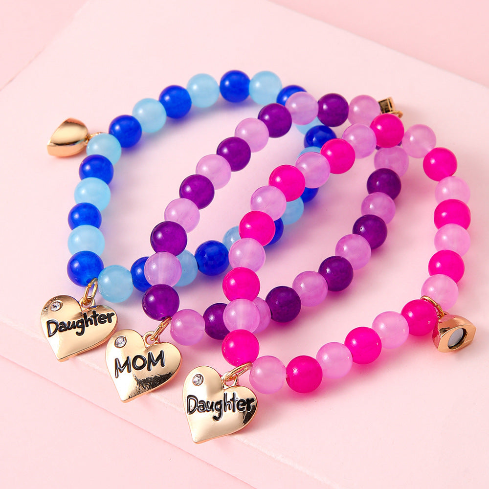 3pcs Mom & Daughter Magnetic Heart Bracelet Set – Parent-Child Matching Jewelry