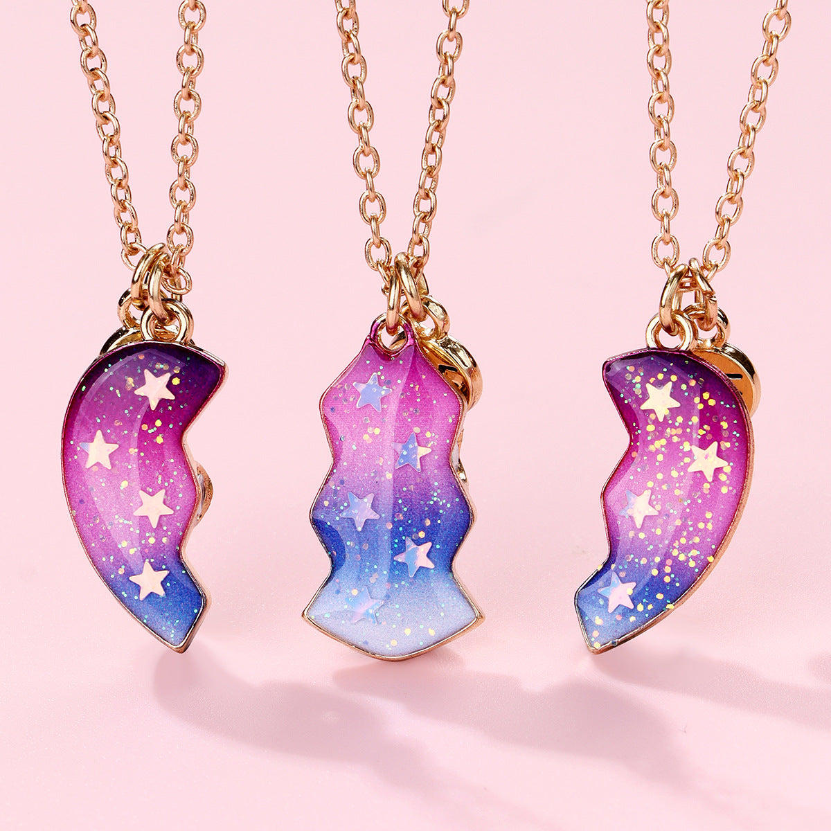 3pcs BFF Magnetic Necklace Set – Colorful Galaxy Pendant, Friendship Jewelry for Three Best Friends