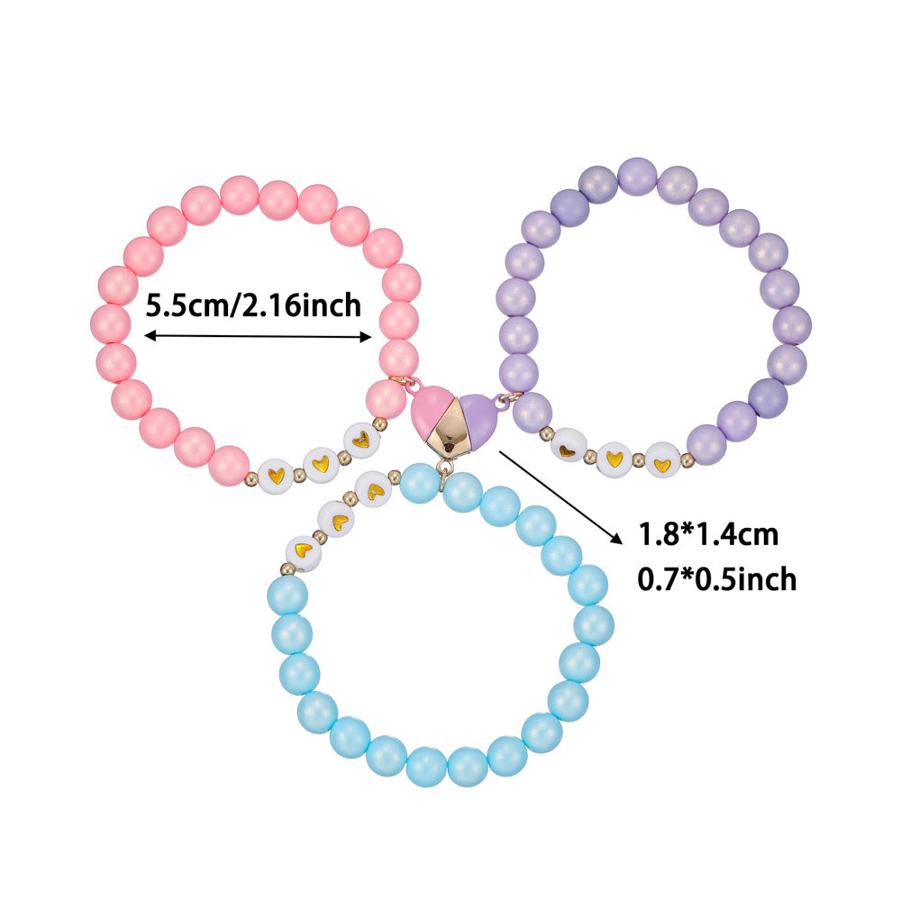 3pcs Beaded Magnetic Heart Bracelet Set – BFF Friendship Jewelry