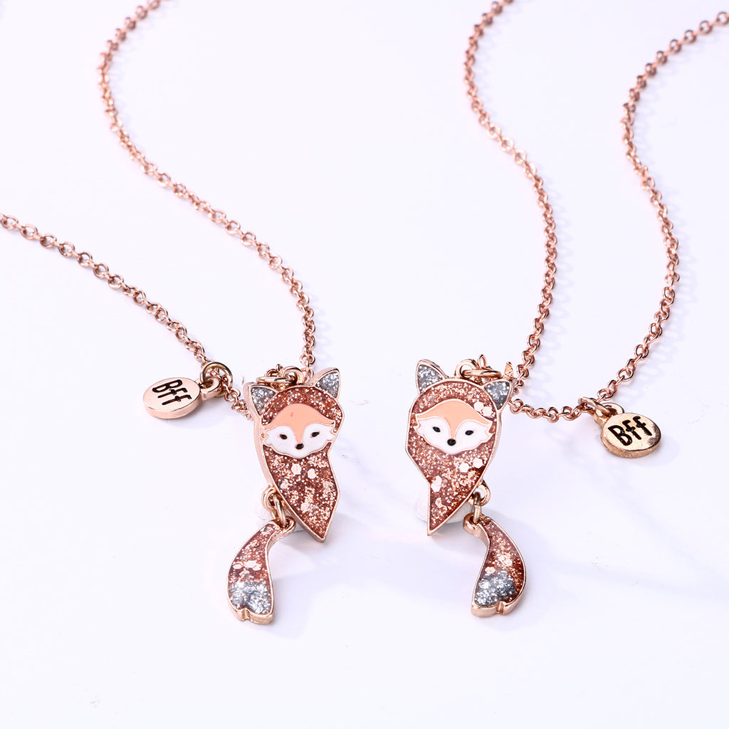 2pcs Fox Cartoon Magnetic BFF Necklace Set – Cute Kids Friendship Jewelry Best Friend Gifts