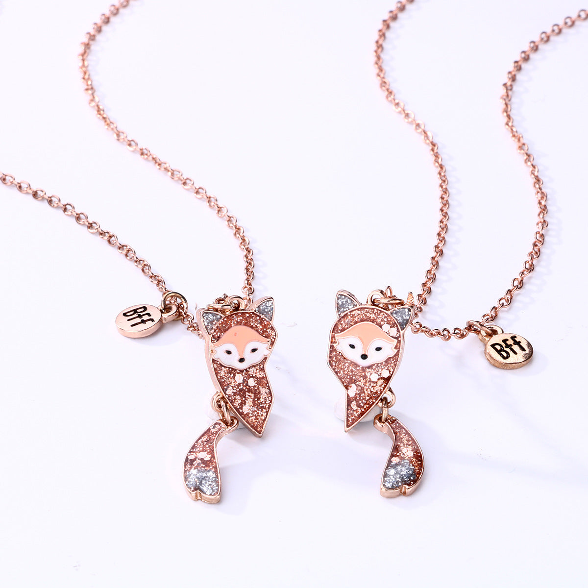 2pcs Fox Cartoon Magnetic BFF Necklace Set – Cute Kids Friendship Jewelry Best Friend Gifts