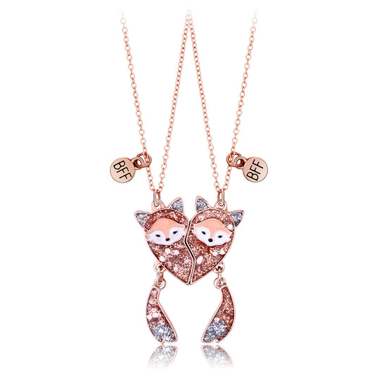 2pcs Fox Cartoon Magnetic BFF Necklace Set – Cute Kids Friendship Jewelry Best Friend Gifts